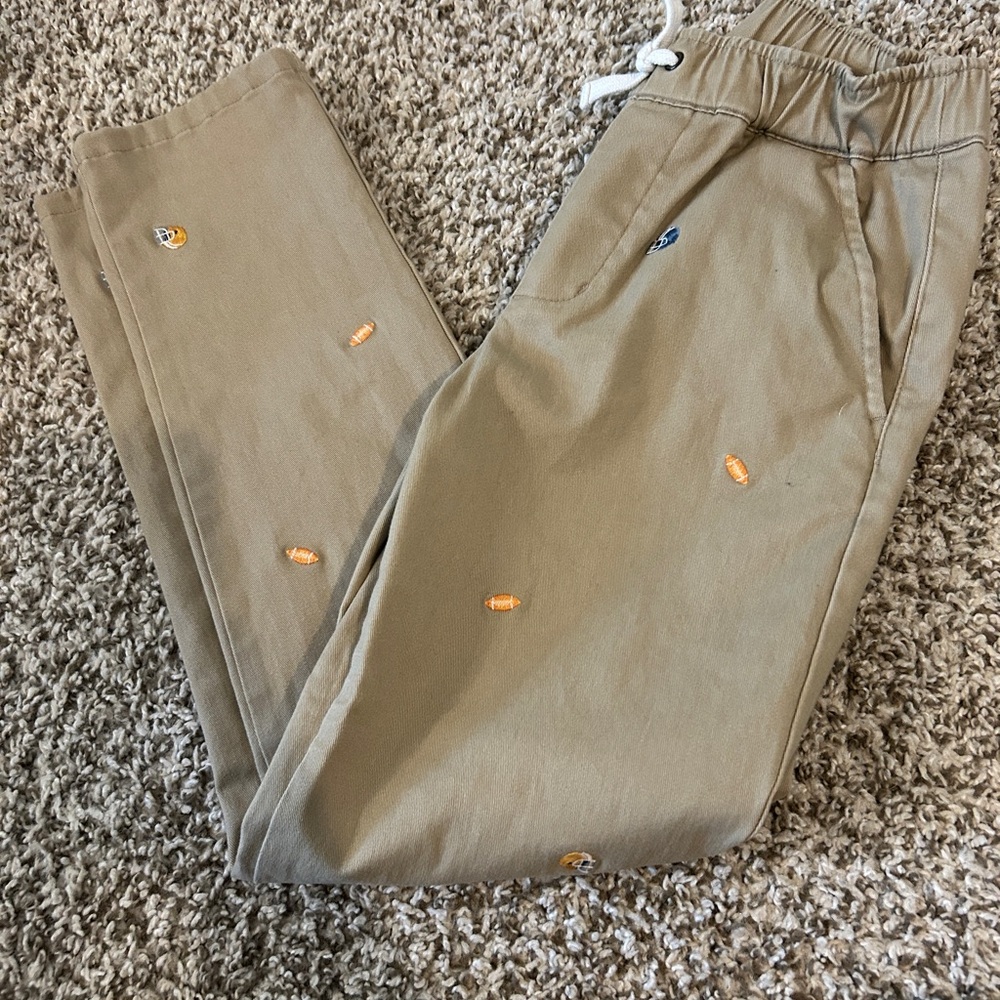 Janie and Jack Tan Joggers with Football Embroidered Accents